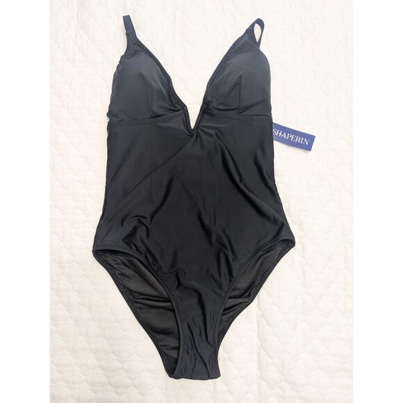 ✨ SHAPERIN Deep V Tummy Control One Piece Swimsuit Black Size M ✨ NWT - Picture 4 of 7
